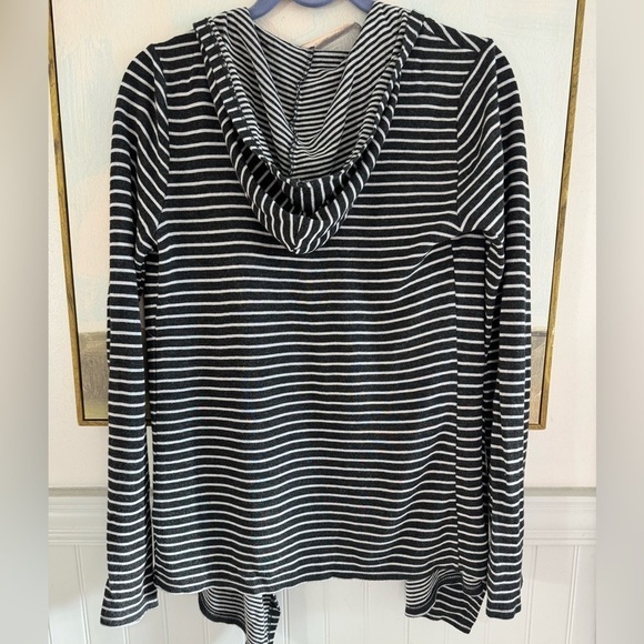 CABLE & GAUGE Striped Hooded Open Cardigan Thumb Holes Gray Size Small - Picture 4 of 8